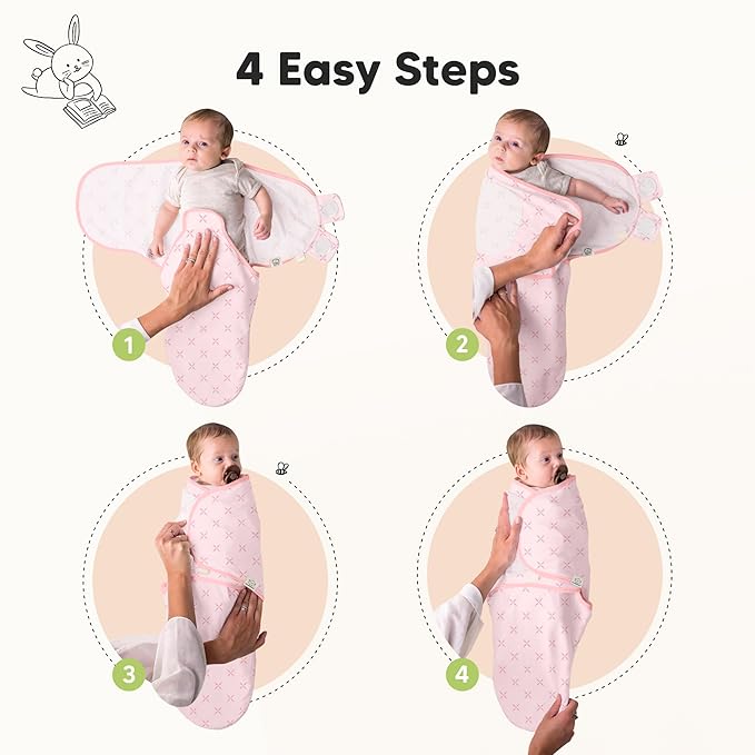3-Pack Organic Baby Swaddle Sleep Sacks - Swaddles for Newborns, Infant 0-3 Months, Baby Girls, Boys, Soft & Snug Newborn Sleep Sack, Nursery Swaddling Blankets (Blossom, XS)