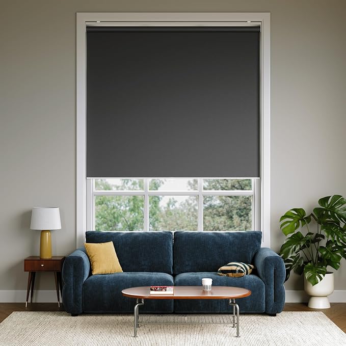 Cordless Roller Shades Blackout Blinds for Windows Room Darkening Rolled Up Shades with Spring System, UV Protection Window Shades Door Blinds for Home and Office (Grey, 33" W x 72" H)