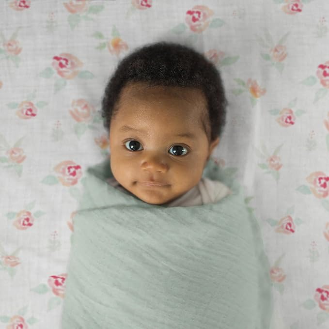 SwaddleDesigns Cotton Muslin Swaddle Blankets for Baby Girl, Set of 4, Receiving Blankets for Newborn, Baby Registry & Gift, 46x46 inches, Watercolor Peachy Pink Floral