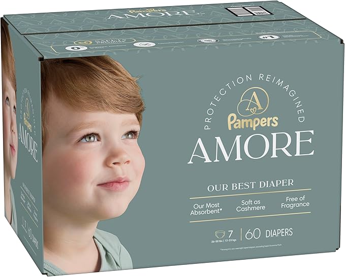 Pampers Amore, Size 7 (26-50 lbs), 60 Count, Our Best Diaper