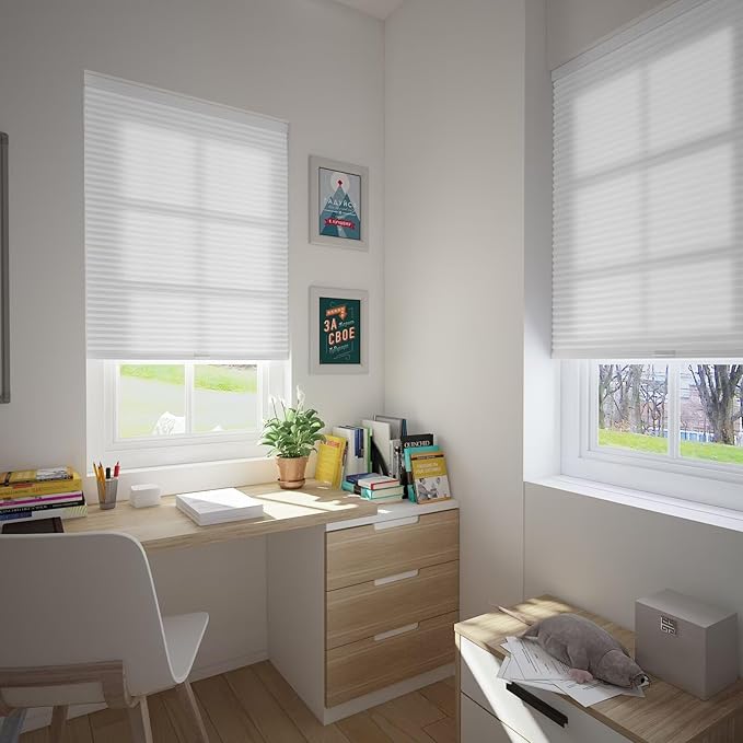 Changshade Cordless Light Filtering Cellular Shades for Indoor Windows Doors, Pull Down Honeycomb Blinds Thermal Insulated 1.5 Inch Accordion for Home, Bedroom, Bathroom, Nursey,27" W×64" H, White