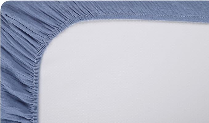 Onacosht Muslin Crib Sheets for Boys Girls, Soft Breathable 100% Cotton Baby Fitted Sheet 52" x 28" for Standard Toddler Crib Mattress, 2 Pack, Car and Solid Blue