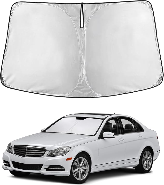 EcoNour Windshield Sunshade for Mercedes-Benz C-Class 2008–2014 | Custom Fit Front Window Sun Shade | Blocks Harmful UV Rays & Reduces Heat | Foldable Sun Visor with Storage Pouch