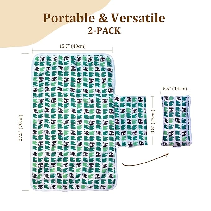 Mama Koala Waterproof Changing Pad Liner, Washable Wipeable Reusable Leak Proof Diaper Travel Mat, 2-Pack Diaper Changing Pad Covers for Baby Girls & Boys 27.5 * 15.7 Inches