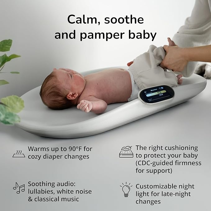 Woddle Multifunctional Smart Baby Changing Pad with Medical Grade Scale for Critical Weight Monitoring + AI App, Noise Machine, Warmer, Night Light, Touchscreen Tracker, All-in-One