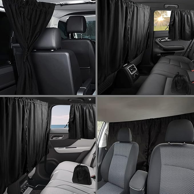 Privacy Curtain Universal Car Divider Between Rear Seat Auto Blackout Sun Shades Side Window Covers Accessories for Travel Camping Nap Sleeping (3Pcs)
