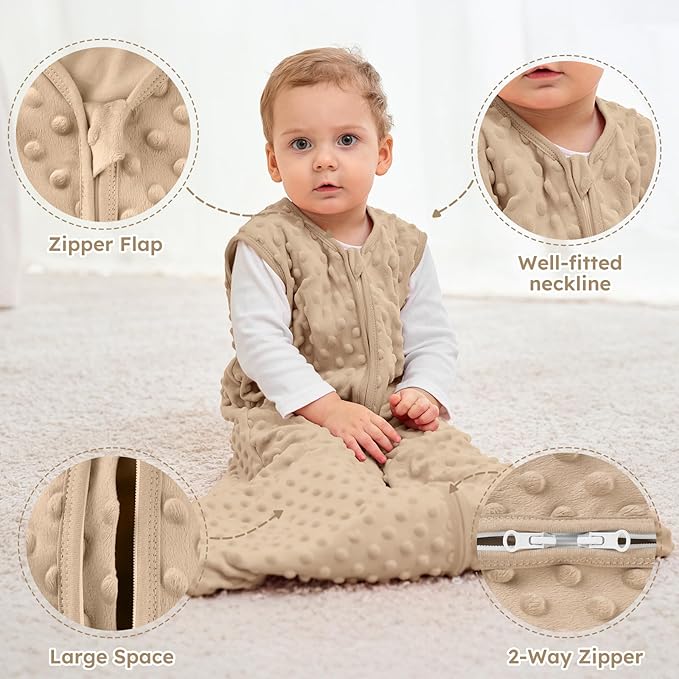 Yoofoss Fleece Baby Sleep Sack 0-6 Months with Plush Dots, TOG 1.5 Baby Wearable Blanket with 2-Way Zipper, Cotton Toddler Sleep Sack Fleece