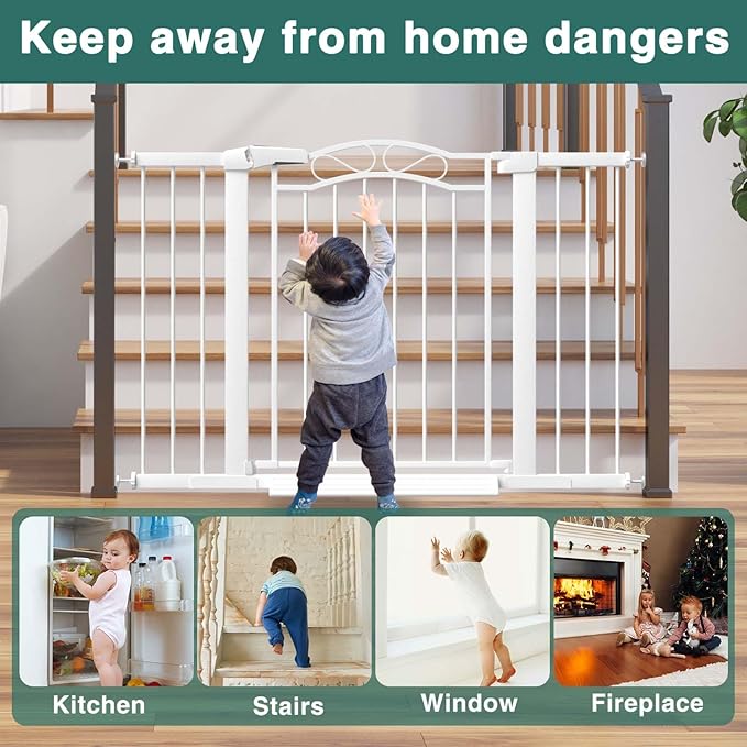 Fairy Baby 57.1"-59.8" Extra Wide Press Mounted Baby Gate Indoor for Kids Or Pets Walk Thru No Drill Long Dog Gates for The House Doorway Child Safety Gate