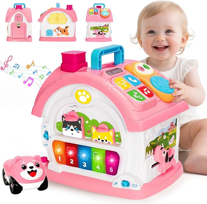 Montessori Toys for 1 Year Old Girls, Christmas First 1st Birthday Gifts for Girls, Musical Learning House Baby Toys for Ages 6 12 18 24 Months, Educational Bilingual Toy for Toddler Kids Age 1 2 3