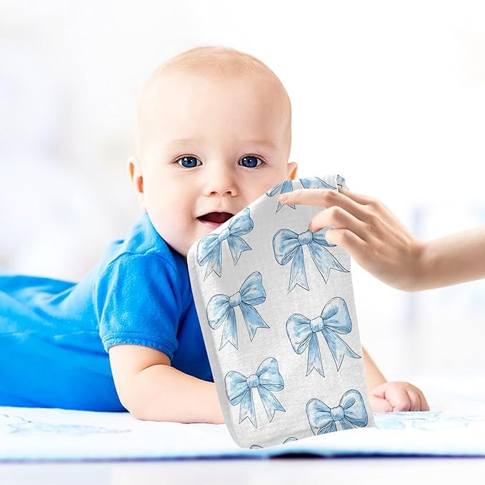 vvfelixl Baby Muslin Washcloths Light Blue Silk Bow Baby Burp Cloths Cotton Babys Face Towel for Newborn Infants Boys Girls Soft and Absorbent 11.8 X 11.8 in, 3 Pack