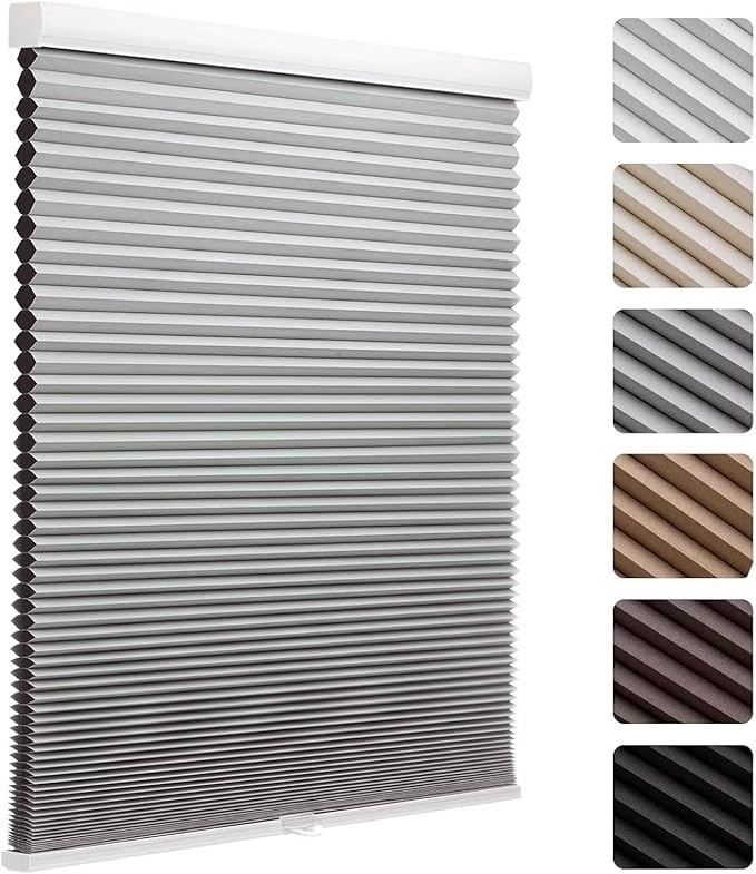 MYshade Cordless Blackout Cellular Shades, 1.5" Honeycomb Window Blinds for Bedroom & Nursery, Thermal Insulated, Noise Reducing, Privacy Shades, Inside or Outside Mount (26" W x 64" H, Grey)