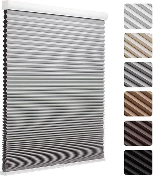 MYshade Cordless Blackout Cellular Shades, 1.5" Honeycomb Window Blinds for Bedroom & Nursery, Thermal Insulated, Noise Reducing, Privacy Shades, Inside or Outside Mount (28" W x 64" H, Grey)