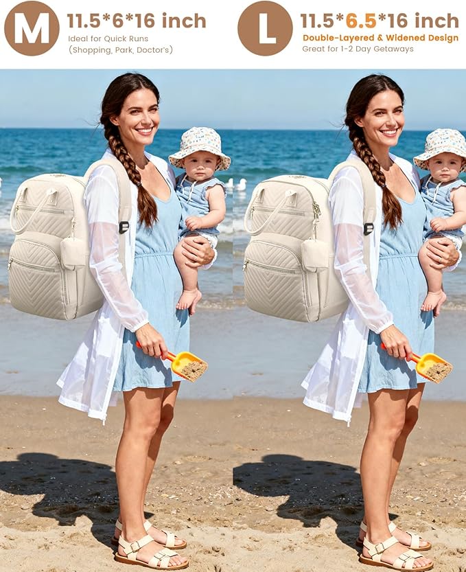 Diaper Bag Backpack,Baby Essentials Diapers Bag with Pacifier Case,Multipurpose Stylish Large Capacity Travel Backpack for Baby Girl/Boy(M-Beige)
