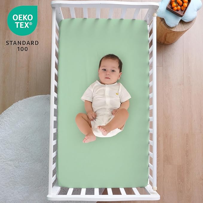 david's kids Waterproof Crib Sheets Fitted 2 Pack, Ultra Soft Breathable Crib Mattress Protector for Boys Girls Neutral, Fit Standard Crib Mattress and Toddler Mattresses, Navy Blue & Sage Green