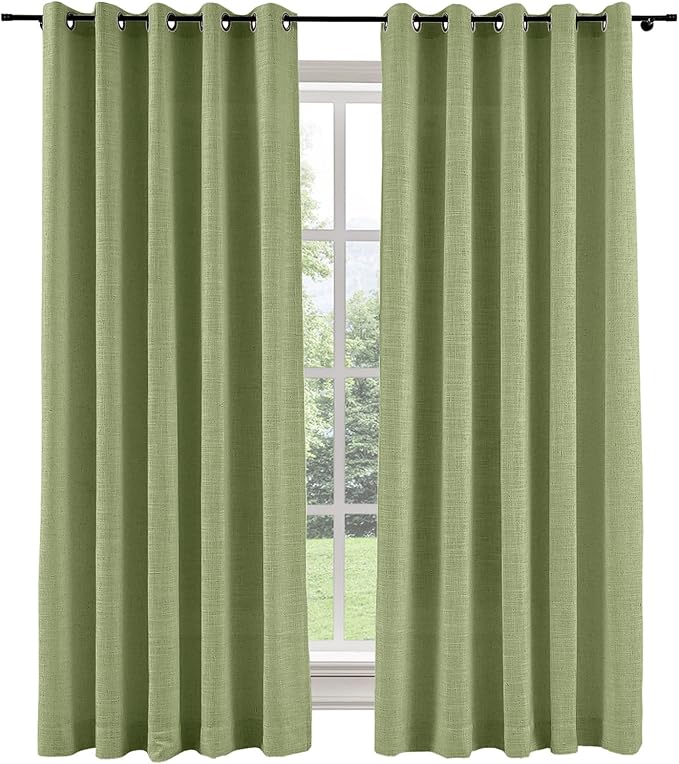 ChadMadeBlackout Linen Curtain for Traverse Rod Pole in Living Room Bedroom Grommet Header Drape for Sliding Patio Door Windows 100Wx96L, 1 Panel, Jade Green, Tallis Collection