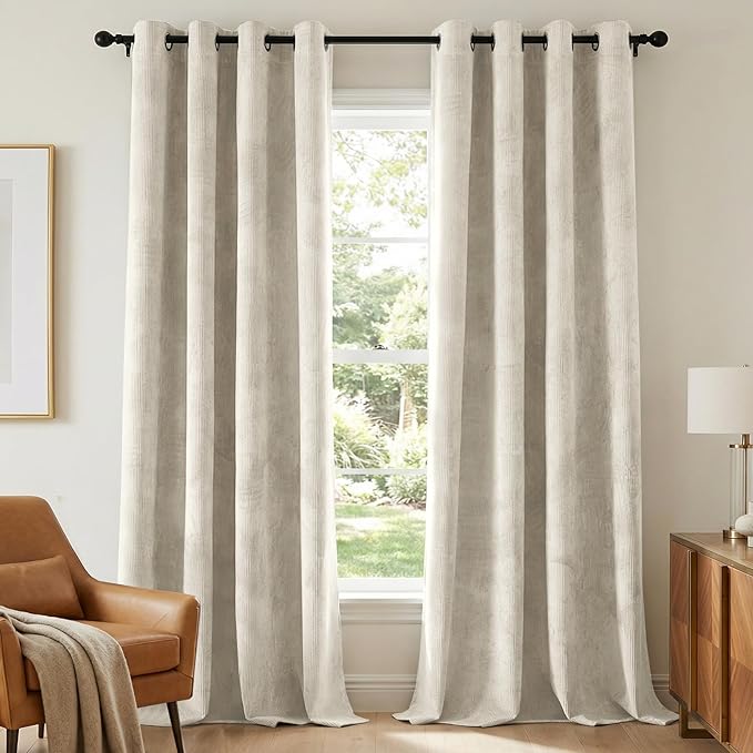 H.VERSAILTEX Velvet 100% Blackout Curtains for Living Room Full Light Blocking Curtains Thermal Insulated Room Window Drapes Soft Luxury Curtains Grommet Top 2 Panels (55" W x 108" L, Sand)