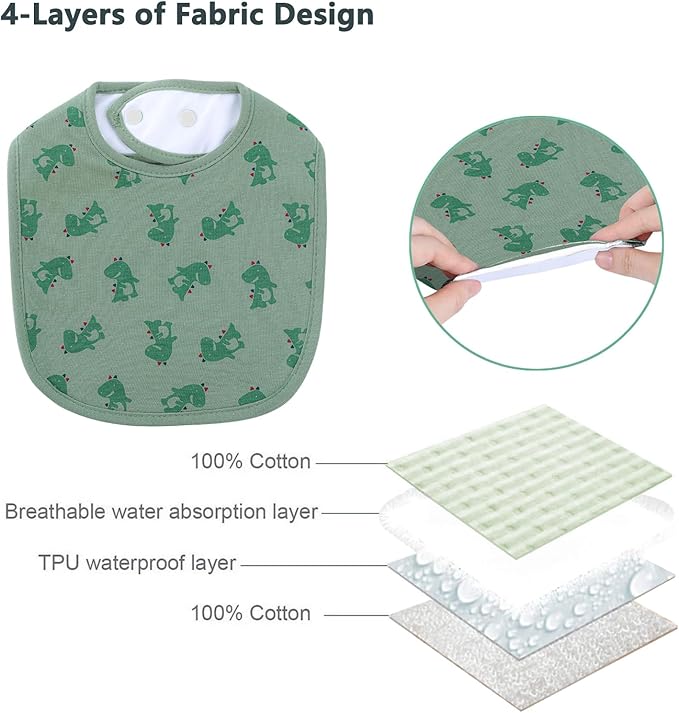 Hakochia Waterproof Baby Bibs Organic Cotton Super Soft and Absorbent With Adjustable Snap for Baby Boys and Girls