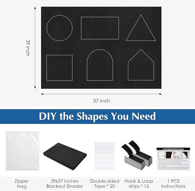 Blackout Window Cover, Portable Window Blinds,Travel DIY Window Blackout Curtains for Bedroom,Baby Nursery,Dorm Room and Media Room (Black 39"x57")
