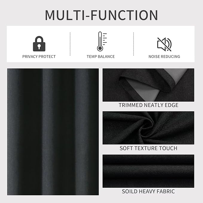 Joydeco Blackout Curtains 72 Inch Long, 100% Black Out Curtains for Bedroom Windows, Room Darkening Thermal Insulated Short Textured Grommets Drapes for Living Room (42x72 inch, Black)