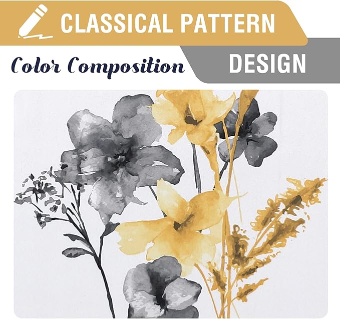 H.VERSAILTEX 100% Blackout Curtains 63 inch Length 2 Panels Set Cattleya Floral Printed Drapes Leah Floral Thermal Curtains for Bedroom with Black Liner Sound Proof Curtains, Grey and Yellow