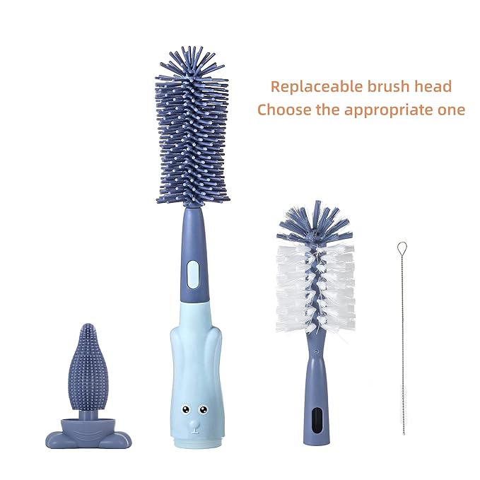 Chemimoso Multifunctional Cleaning Brush, Baby Bottle Brush, Bottle Brush Cleaner Set, Dark Blue, Silicone and Nylon Brush