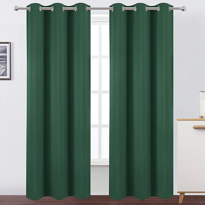 LEMOMO 100% Blackout Curtains 40 x 84 Inch/Green Curtains 2 Panels with Black Lining Room Darkening Thermal Insulated Bedroom Curtains