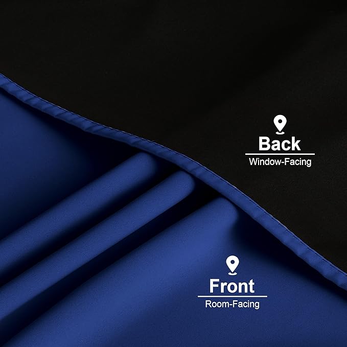 NICETOWN Navy Blue 100% Blackout Curtains for Bedroom, 52x84 Inches Set of 5 for Living Room, Rod Pocket Back Tab & Noise Reducing Drapes Black Lined Insulated Window Treatment Panels