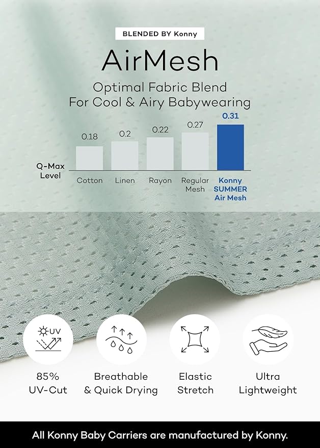 Konny Baby Carrier Flex AirMesh with Head Support - Adjustable, Easy to Wear, Hands-Free Breathable Baby Wrap Sling, Perfect for Newborn Babies Essentials up to 44 lbs (M-4XL) - Beige