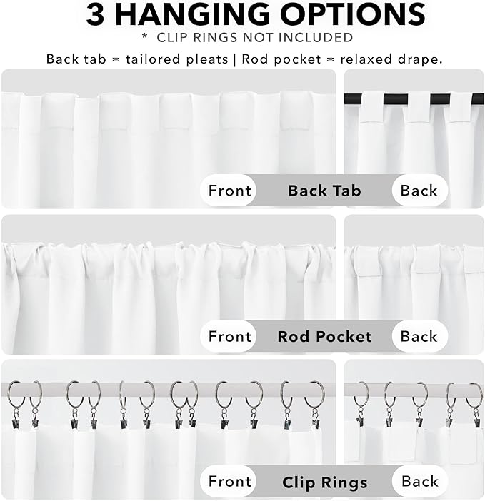 Deconovo Blackout Curtains, Thermal Insulated, W70 x L95 2 Panels, Back Tab, Machine Washable, Room-Darkening Drapes for Bedroom/Living Room Pure White