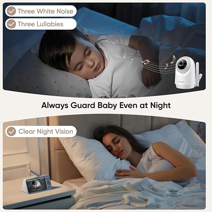 bonoch 2K Baby Monitor with Camera and Audio, 5.5" Smart No WiFi Video Baby Camera, 240h Battery, 1600ft Long Range, Crying/Motion/Turnover Detect, Hack Proof, Night Vision, White Noise, Shower Gifts