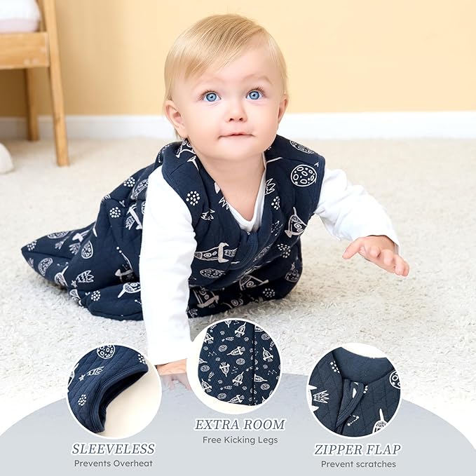 Looxii Baby Sleep Sack 12-18 Months 2.5 TOG Baby Wearable Blanket, Cotton Quilted Toddler Sleeping Sack 2-Way Zipper Warm Winter Sleep Sack for Baby Boys Girs