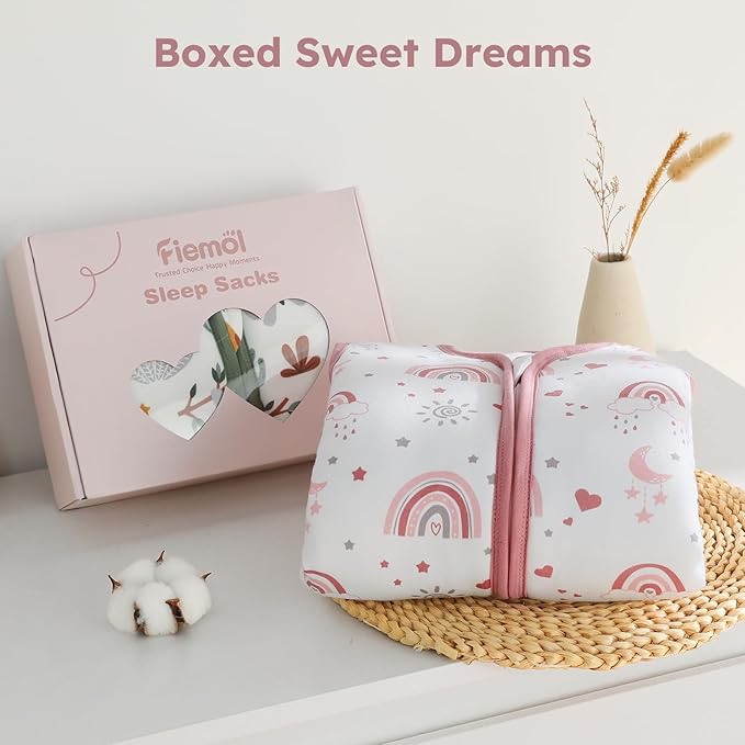 FIEMOL Baby Sleep Sack 12-18 Months, 2.5 TOG Cotton Winter Baby Wearable Blanket with 2-Way Zipper, Warm Soft Sleeping Bag for Toddler Boy Girl, Large Rainbow