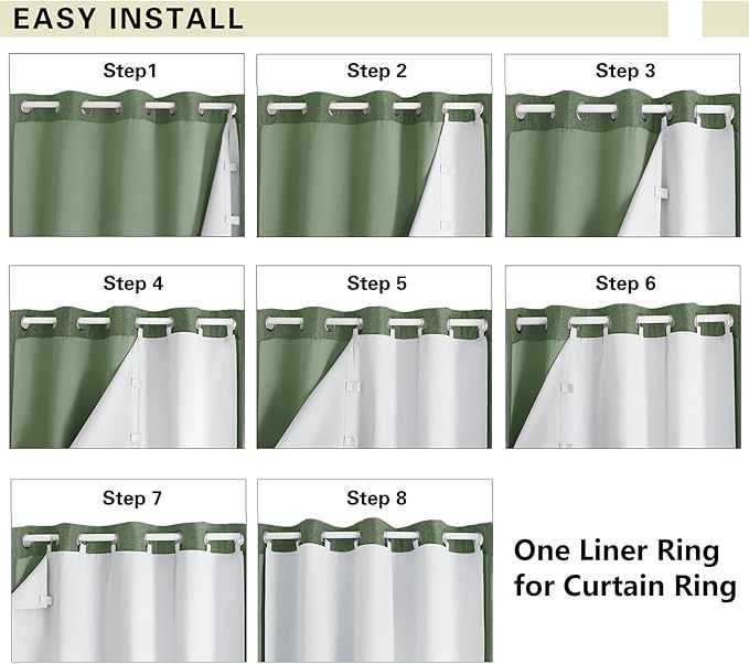 Aiyufeng 2 Panels 100% Blackout Curtain Liners for 63 Inch Curtains, Each 50" Wx58 L, 2 Liners Per Set With 18 Pieces Rings, Greyish White for Small Window