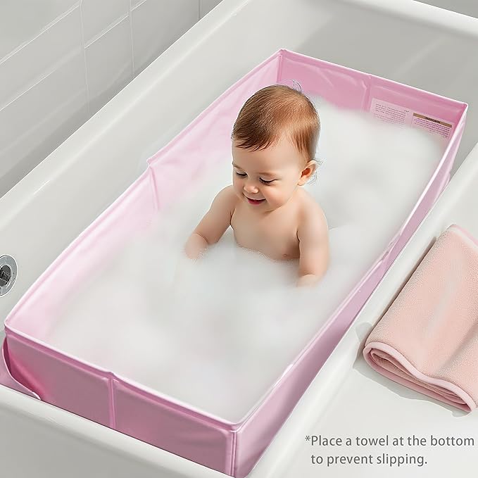 Bella’s Friends Baby Collapsible Bathtub, Travel Bath Tub for Baby, Foldable and Portable, Easy Storage, Non-Slip Base, Reinforced Structure, Lightweight, Essentials for 6M-3Y Infant Toddler, Pink