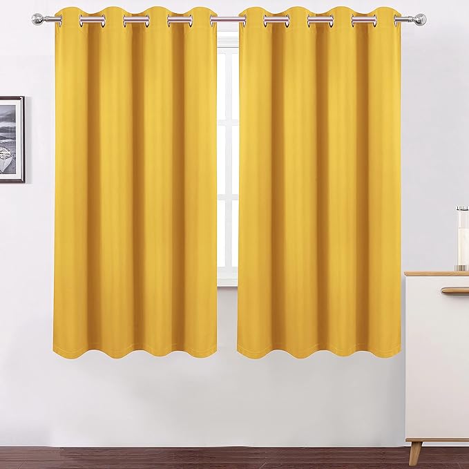 LEMOMO 100% Blackout Yellow Curtains with Black Lining/52 x 63 Inch/Set of 2 Panels Thermal Insulated Room Darkening Curtains for Bedroom