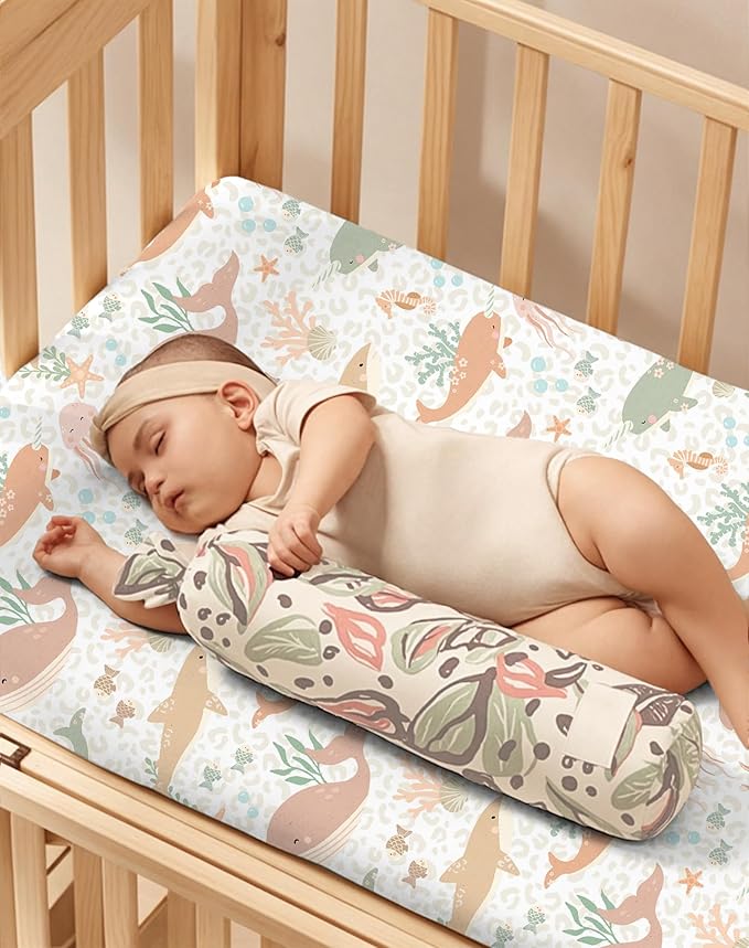 Pack and Play Sheets 2 Pack, Fitted Jersey Knit Mini Crib Sheets for Baby Boys and Girls, Compatible with Graco Pack N Play and Mini Crib Mattress (Aqua Wonders, Pack N Play/Mini Crib Sheets)