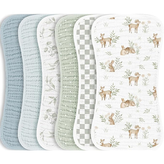 Konssy Muslin Baby Burp Cloths Sets for Unisex- 6 Pack Large 100% Cotton Burping Clothes for Newborn, Baby Girls and Boys