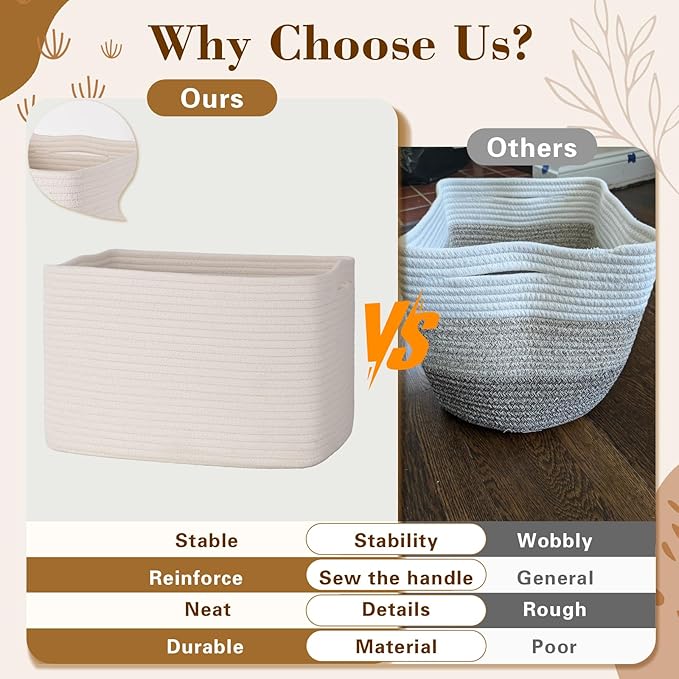 Woven Storage Baskets, White Baskets for Organizing, 3 Pack Woven Basket for Storage, Storage Baskets for Shelf, Towel, Toy, Book, Closet, Baby 15"×10"×9"