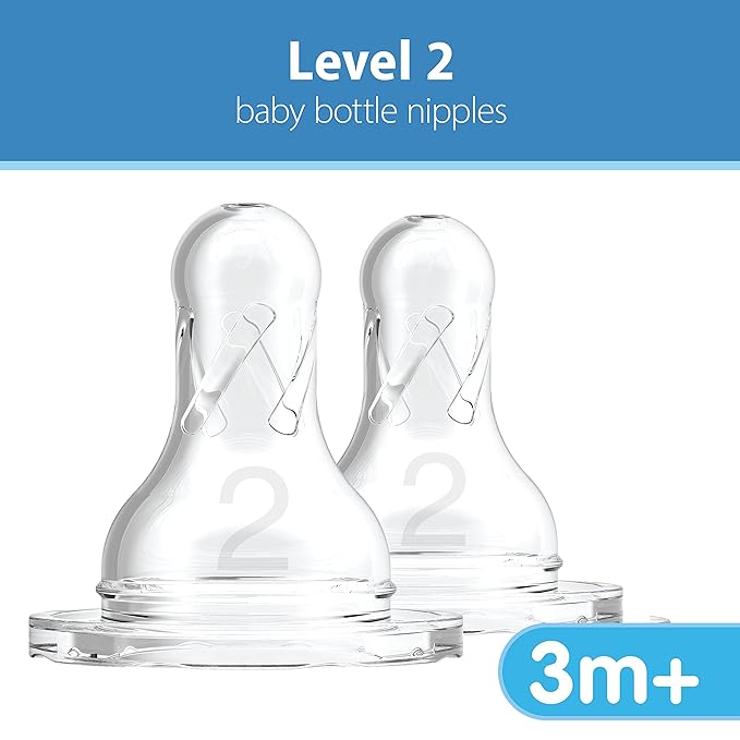 Dr. Brown's Natural Flow Level 2 Wide-Neck Baby Bottle Silicone Nipple, Medium Flow, 3m+ & Natural Flow Level 2 Narrow Baby Bottle Silicone Nipple, Medium Flow, 3m+