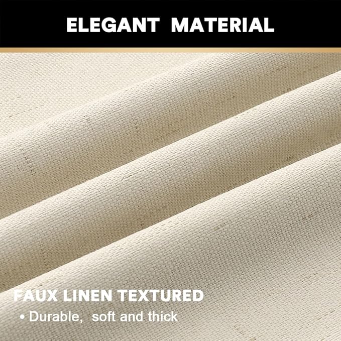 PrinceDeco 100% Blackout Curtains Linen Blackout Curtains 108 Inches Long Room Divider Curtains for Bedroom/Living Room Patio Curtains for Sliding Door Extra Wide Drapes,W100 X L108,Bleached Sand