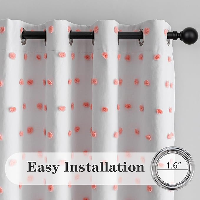 MEETSKY Pink Pom Pom Total Blackout Curtains for Girls Bedroom 90 Inch Long 100% Light Blocking Nursery Curtains for Living Room 2 Panels Room Darkening Grommet Double Layer Window Drapes 52W x 90L