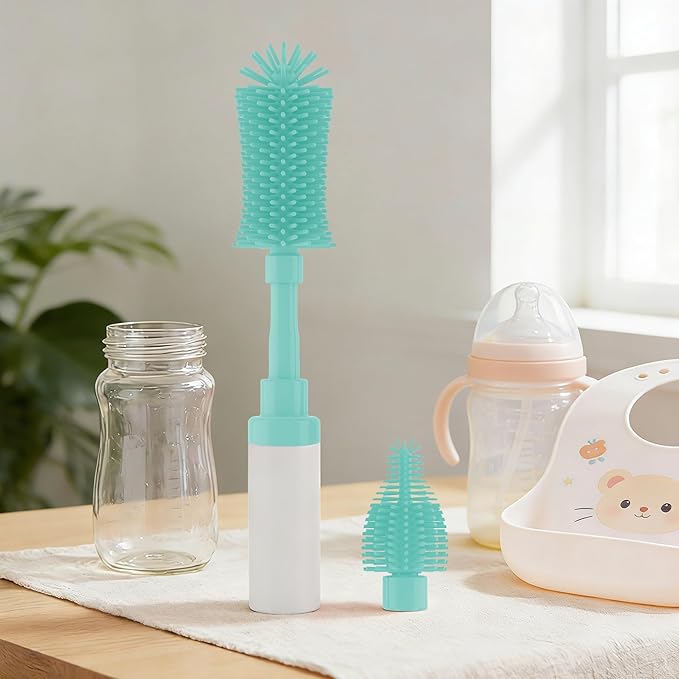Chuya Baby Bottle Brush Kit - Silicone Bottle Brush & Nipple Brush for Baby Bottles,Nipple,Breast Pump Parts, with Upgraded Press-Pump Foam Dispenser Cleaning Set for Travel TSA Home Use