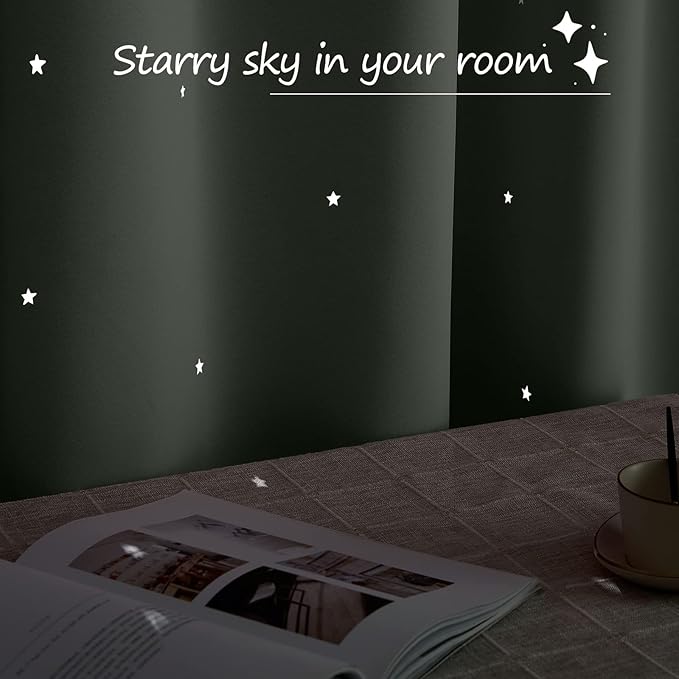 NICETOWN Twinkle Stars Curtains for Kids Room 2 Panels Set Romantic Room Decoration Grommet Blackout Curtains Drapes for Baby Nursery/Thanksgiving, 34 x 45 Inches, Sage Green