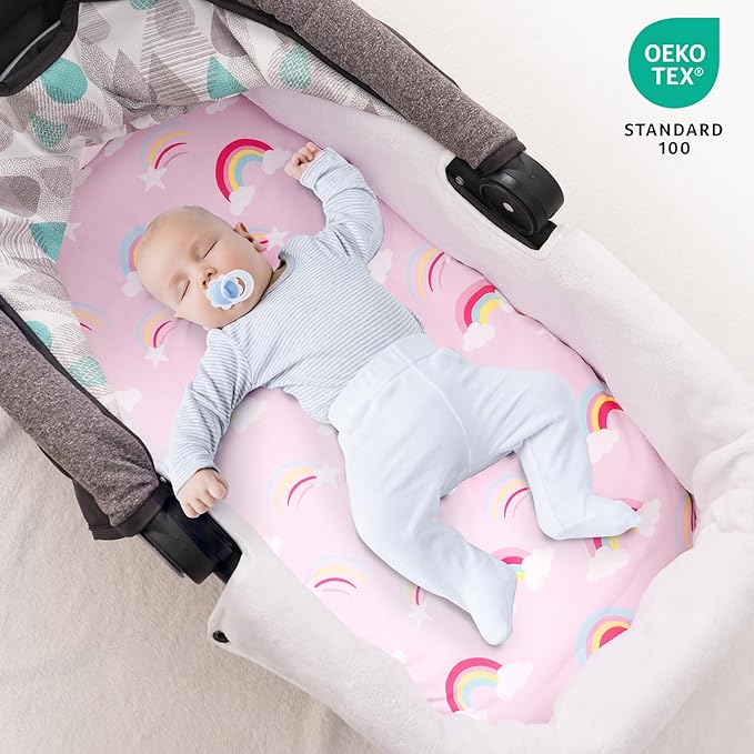 david's kids 3 Pack Bassinet Sheets, Ultra Soft Breathable Comfortable Baby Sheet Set for Girls Neutral, Univeral Fit for Most Cradle and Bassinet Mattress, Rainbow
