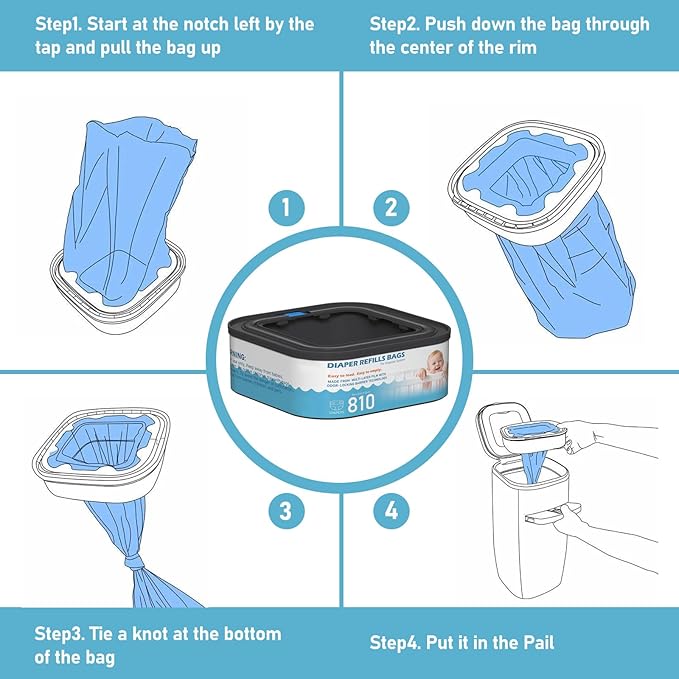 Jumbo Square Refills Disposal Bags Refill (Baby Powder Scent) Compatible with Diaper Genie Classic, Compact and Select Pails, Hold Up to 810 Newborn-Sized Diapers Per Refill, 6 Packs