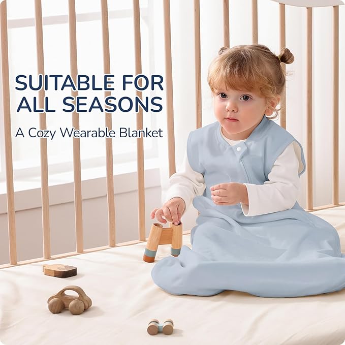 usbettas 1.0 Tog 2.5 Tog Baby Sleep Sack, 100% Cotton Baby Sleeping Bag 3-24M, 2-Way Zipper Baby Wearable Blanket