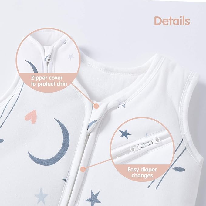 Mosebears Sleep Sack Baby Winter Wearable Blanket with 2-Way Zipper,2.5 TOG Cotton Sleep Sack Unisex (White Animal, 12-18 Months)