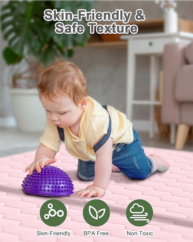 Premium Foam Baby Play Mat 71" x 59" with Removable Cover, Extra Thick Padding Playpen Mat, Non-Slip Floor Mat, Stylish & Easy to Clean for Crawling Baby, Infants & Toddlers, Pink
