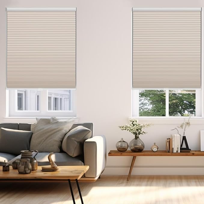 Changshade Blackout Blinds, Cordless Cellular Shades, Honeycomb Blackout Shades, Room Darkening Blinds, Pull Down Window Shades, Easy to Install Honeycomb Window Blinds, 33" W x 72" H, Beige