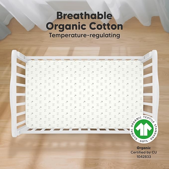 KeaBabies 2-Pack Organic Crib Sheets for Boys, Girls - 52x28 Fitted Crib Mattress Sheet Neutral, Breathable Jersey Cotton Cover for Baby Bed, Toddler Mattress, Soft & Cute Prints (Bumble Bear)